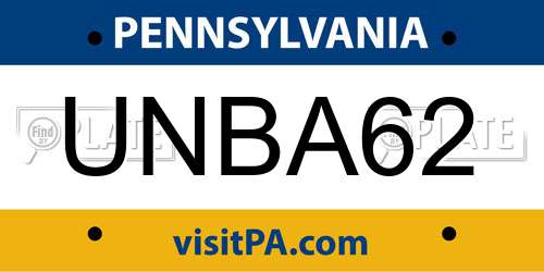 UNBA62 Pennsylvania License Plate
