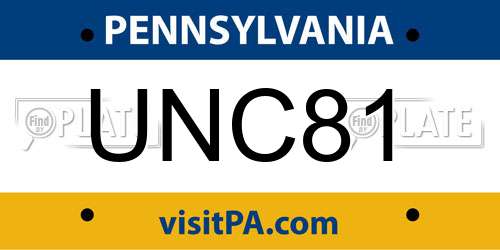 UNC81 Pennsylvania License Plate