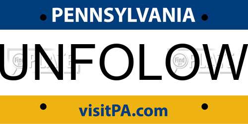 UNFOLOW Pennsylvania License Plate