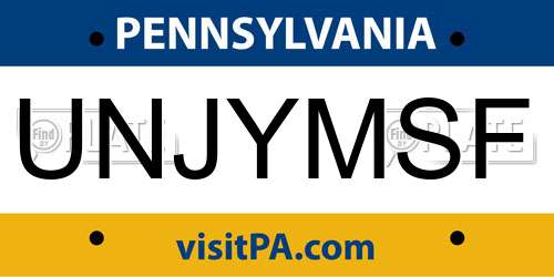 UNJYMSF Pennsylvania License Plate