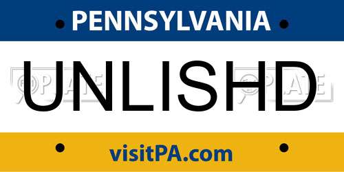 UNLISHD Pennsylvania License Plate