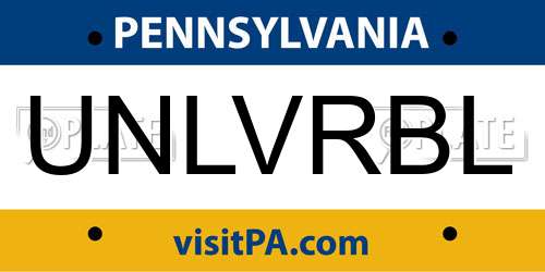 UNLVRBL Pennsylvania License Plate