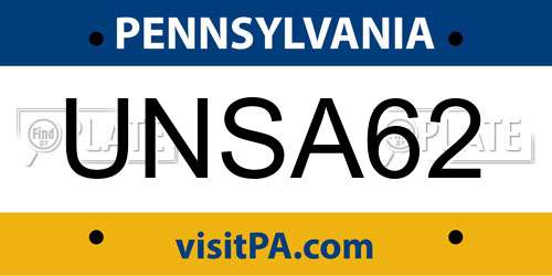 UNSA62 Pennsylvania License Plate