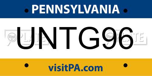 UNTG96 Pennsylvania License Plate