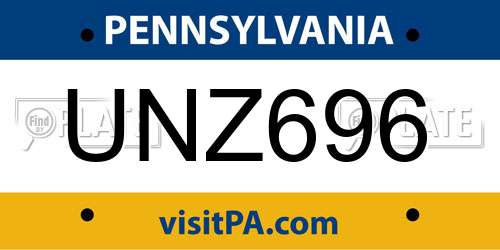 UNZ696 Pennsylvania License Plate