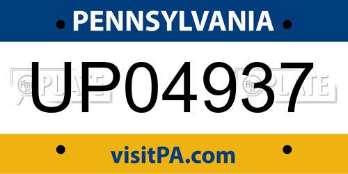 UP04937 Pennsylvania License Plate