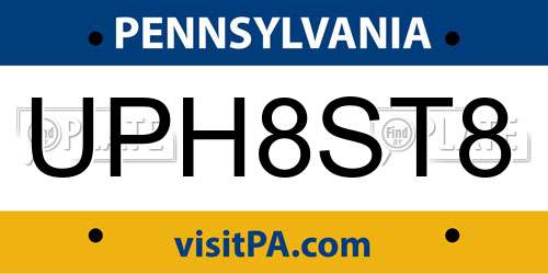 UPH8ST8 Pennsylvania License Plate