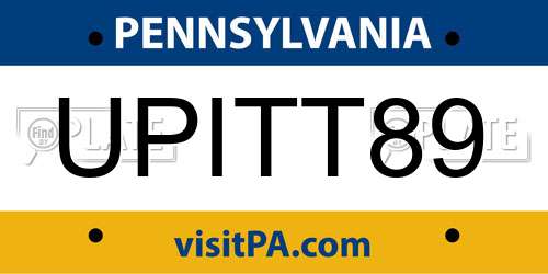 UPITT89 Pennsylvania License Plate