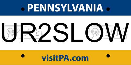 UR2SLOW Pennsylvania License Plate