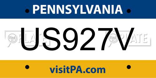 US927V Pennsylvania License Plate