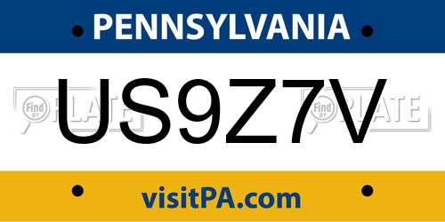 US9Z7V Pennsylvania License Plate