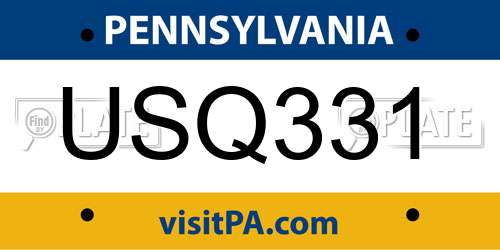 USQ331 Pennsylvania License Plate