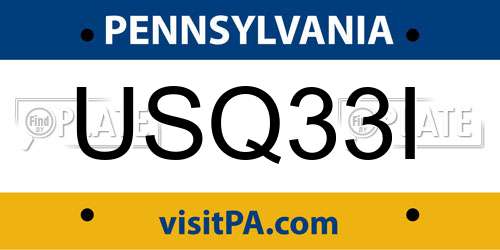 USQ33I Pennsylvania License Plate