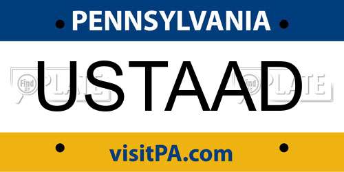 USTAAD Pennsylvania License Plate