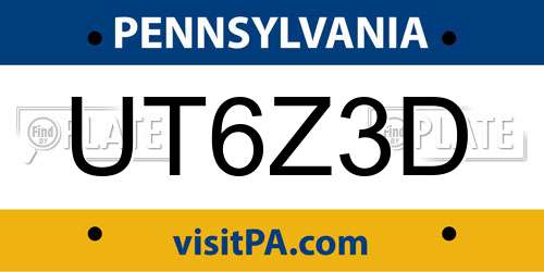 UT6Z3D Pennsylvania License Plate