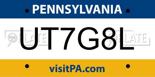 UT7G8L Pennsylvania License Plate