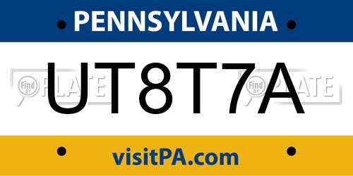 UT8T7A Pennsylvania License Plate