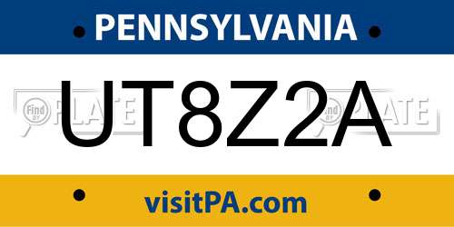 UT8Z2A Pennsylvania License Plate