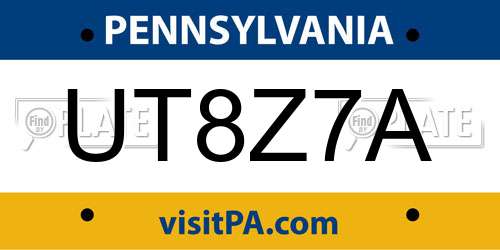 UT8Z7A Pennsylvania License Plate