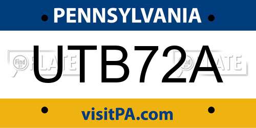 UTB72A Pennsylvania License Plate