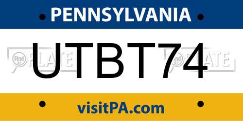 UTBT74 Pennsylvania License Plate