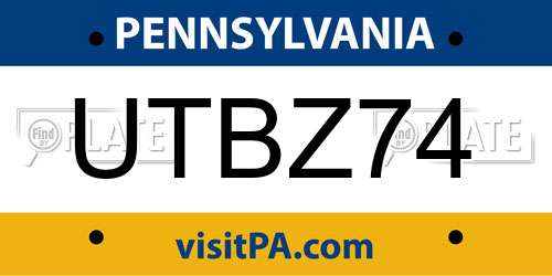UTBZ74 Pennsylvania License Plate