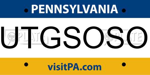 UTGSOSO Pennsylvania License Plate