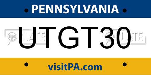 UTGT30 Pennsylvania License Plate