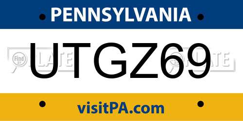 UTGZ69 Pennsylvania License Plate