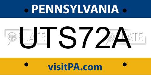 UTS72A Pennsylvania License Plate