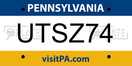UTSZ74 Pennsylvania License Plate