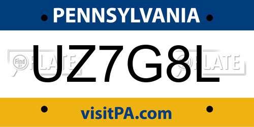 UZ7G8L Pennsylvania License Plate