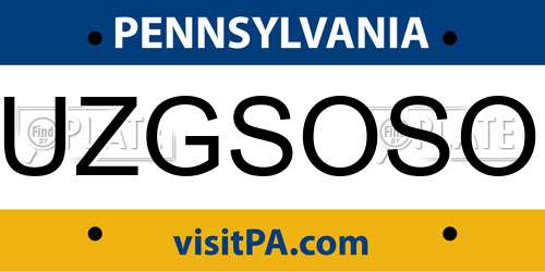UZGSOSO Pennsylvania License Plate
