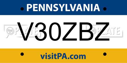 V30ZBZ Pennsylvania License Plate