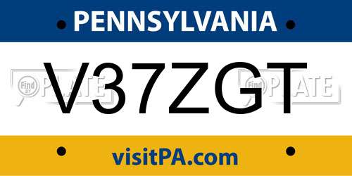 V37ZGT Pennsylvania License Plate