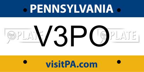 V3PO Pennsylvania License Plate