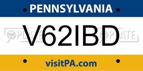 V62IBD Pennsylvania License Plate