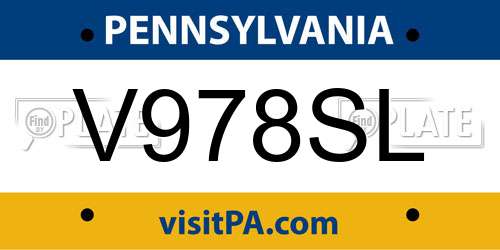 V978SL Pennsylvania License Plate