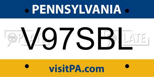 V97SBL Pennsylvania License Plate