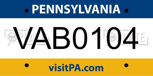 VAB0104 Pennsylvania License Plate