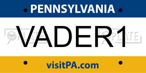 VADER1 Pennsylvania License Plate
