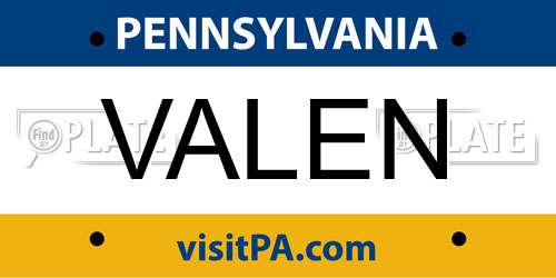VALEN Pennsylvania License Plate