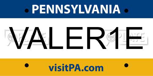 VALER1E Pennsylvania License Plate