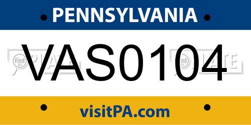 VAS0104 Pennsylvania License Plate