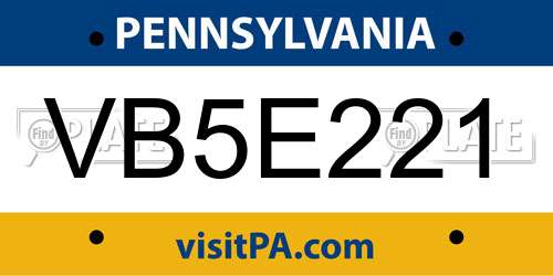 VB5E221 Pennsylvania License Plate