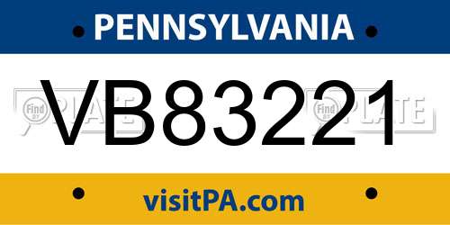 VB83221 Pennsylvania License Plate