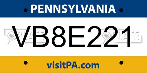 VB8E221 Pennsylvania License Plate
