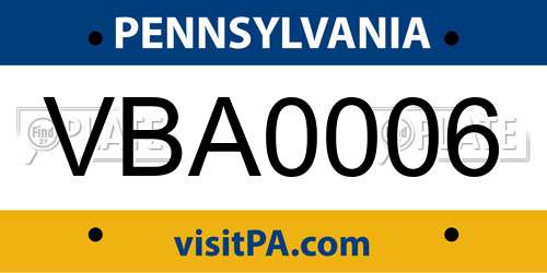VBA0006 Pennsylvania License Plate