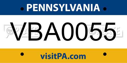 VBA0055 Pennsylvania License Plate