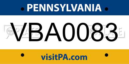 VBA0083 Pennsylvania License Plate